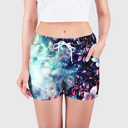 Шорты женские Магические цветы сине-зелёный, цвет: 3D-принт — фото 2