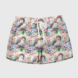 Шорты женские Воробей в ярких цветах паттерн, цвет: 3D-принт