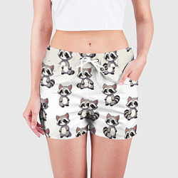 Шорты женские Много енотов, цвет: 3D-принт — фото 2