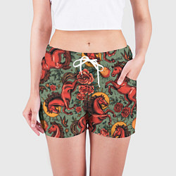 Шорты женские Красный конь и розы, цвет: 3D-принт — фото 2