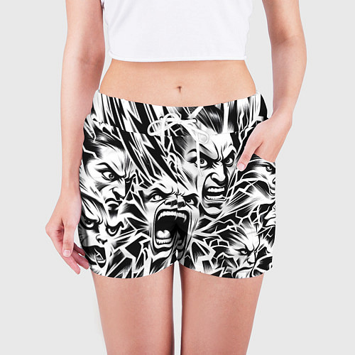 Женские шорты Свирепые лица и молнии - нейроарт / 3D-принт – фото 3