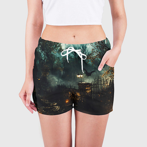 Женские шорты Ночь тыкв и теней / 3D-принт – фото 3