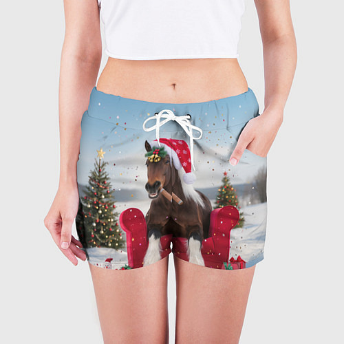 Женские шорты Новогодний конь / 3D-принт – фото 3