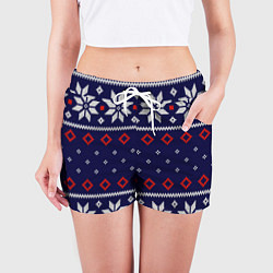 Шорты женские Вязаный новогодний узор, цвет: 3D-принт — фото 2