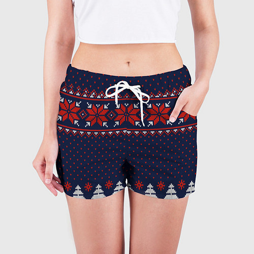 Женские шорты Новогодний вязаный узор / 3D-принт – фото 3