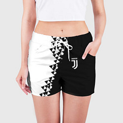 Шорты женские Juventus черно белая геометрия текстура, цвет: 3D-принт — фото 2