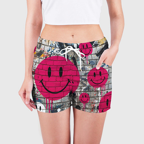 Женские шорты Розовые смайлы граффити / 3D-принт – фото 3