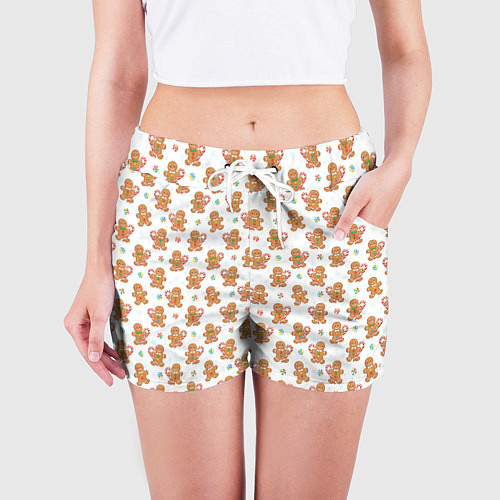 Женские шорты Имбирные человечки и карамельные трости / 3D-принт – фото 3