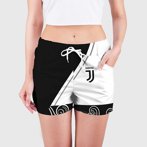 Женские шорты Ювентус геометрия полосы текстура / 3D-принт – фото 3