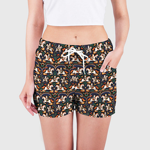 Женские шорты Новогодние коты всадники на лошади / 3D-принт – фото 3