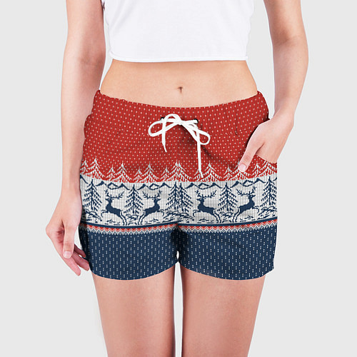Женские шорты Вязаный узор с оленями / 3D-принт – фото 3