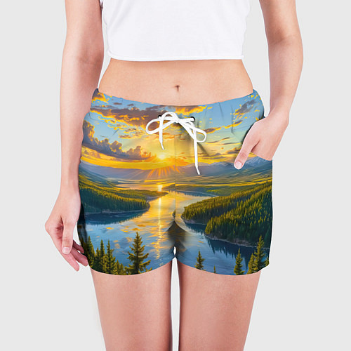 Женские шорты Золотой путь реки / 3D-принт – фото 3