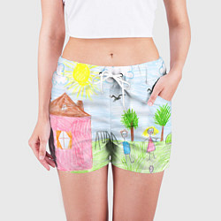Шорты женские Детские рисунки, цвет: 3D-принт — фото 2