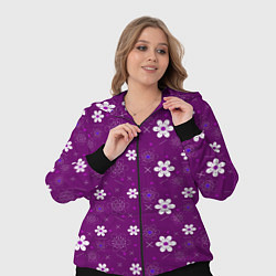 Женский 3D-костюм Узор цветы на фиолетовом фоне, цвет: 3D-черный — фото 2