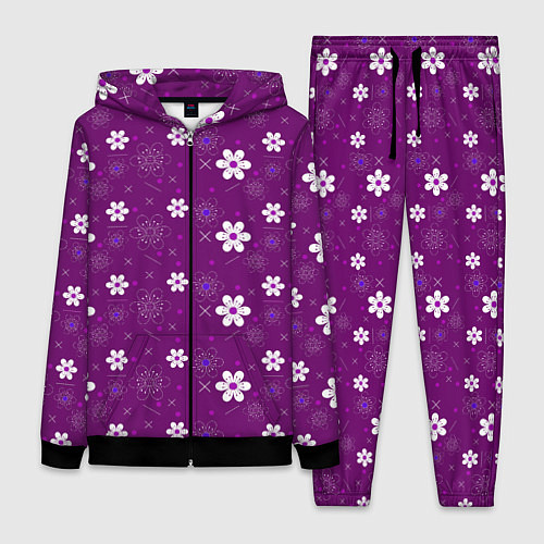 Женский костюм Узор цветы на фиолетовом фоне / 3D-Черный – фото 1