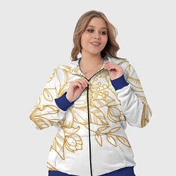 Женский 3D-костюм Золотые цветы на белом, цвет: 3D-синий — фото 2