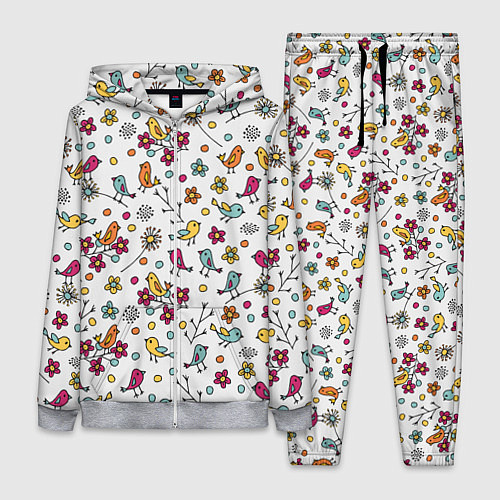 Женский костюм Птицы и цветы Разноцветный узор в дудл стиле / 3D-Меланж – фото 1