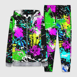 Женский костюм Разноцветные пятна краски на черном фоне