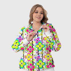 Женский 3D-костюм Цветочный ретро узор в неоновых тонах, цвет: 3D-белый — фото 2