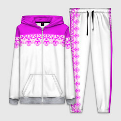 Женский 3D-костюм White and pink lace pattern, цвет: 3D-меланж