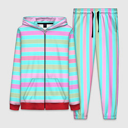 Женский 3D-костюм Pink turquoise stripes horizontal Полосатый узор, цвет: 3D-красный