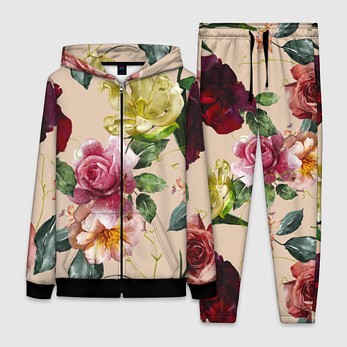 Женский костюм Цветы Нарисованные Красные Розы и Лилии / 3D-Черный – фото 1