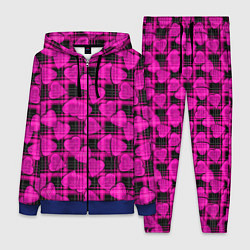 Женский 3D-костюм Black and pink hearts pattern on checkered, цвет: 3D-синий