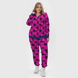 Женский 3D-костюм Black and pink hearts pattern on checkered, цвет: 3D-синий — фото 2