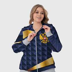 Женский 3D-костюм Золотой герб России на объемном синим фоне, цвет: 3D-меланж — фото 2