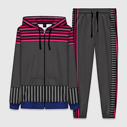 Женский 3D-костюм Комбинированный серый с красным полосатый узор, цвет: 3D-синий