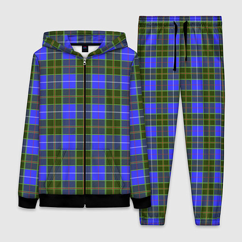Женский костюм Ткань Шотландка сине-зелёная / 3D-Черный – фото 1
