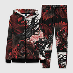 Женский 3D-костюм Красный Irezumi узор, цвет: 3D-черный