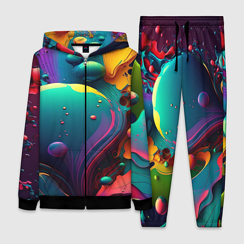 Женский костюм Капли красок, нейросеть / 3D-Черный – фото 1