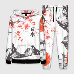 Женский 3D-костюм Цветущая сакура и солнце - Япония, цвет: 3D-черный