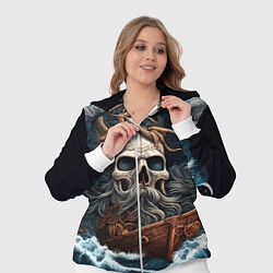 Женский 3D-костюм Тату ирезуми черепа пирата на корабле в шторм, цвет: 3D-белый — фото 2