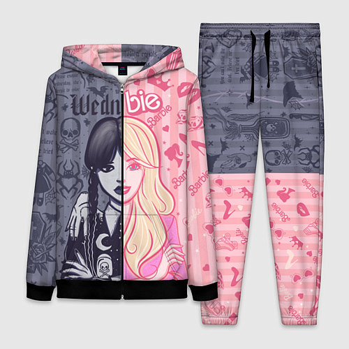 Женский костюм Барби и Уэнсдей - мои две личности: в стиле тату / 3D-Черный – фото 1