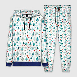 Женский 3D-костюм Новогодние элементы елки снежинки шарики, цвет: 3D-синий