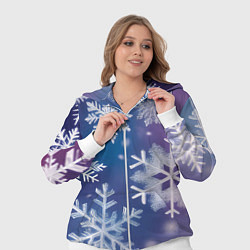 Женский 3D-костюм Снежинки на фиолетово-синем фоне, цвет: 3D-белый — фото 2