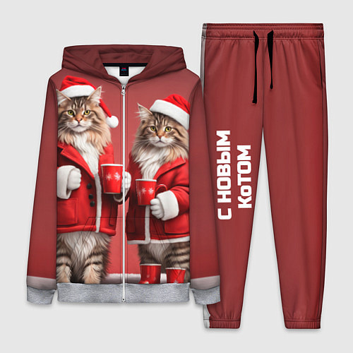 Женский костюм С новым котом - два кота в костюмах Санты / 3D-Меланж – фото 1