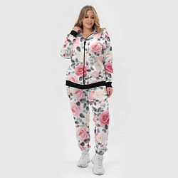 Женский 3D-костюм Розовые розы и серые листочки - паттерн, цвет: 3D-черный — фото 2