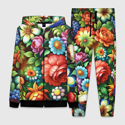 Женский 3D-костюм Жостово роспись цветы традиционный узор, цвет: 3D-черный