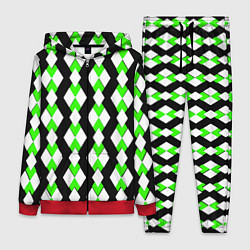 Женский 3D-костюм Зелёные и белые ромбы на чёрном фоне, цвет: 3D-красный