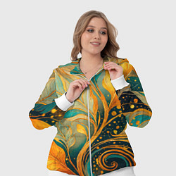 Женский 3D-костюм Золотые и бирюзовые листья абстракция, цвет: 3D-белый — фото 2