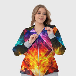 Женский 3D-костюм Красочный неоновый узор с огнем на фоне, цвет: 3D-меланж — фото 2