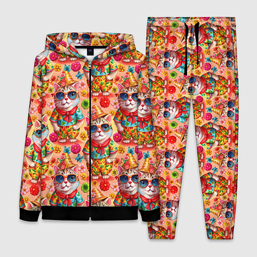 Женский костюм Коты и летний вайб паттерн / 3D-Черный – фото 1