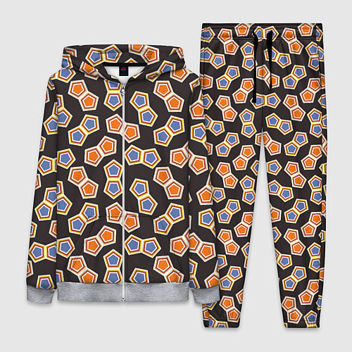 Женский костюм Сине-оранжевая мозаика на черном / 3D-Меланж – фото 1
