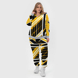 Женский 3D-костюм Бело-жёлтые линии на чёрном фоне, цвет: 3D-меланж — фото 2