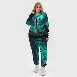 Женский 3D-костюм Волки воют на луну и северное сияние, цвет: 3D-черный — фото 2