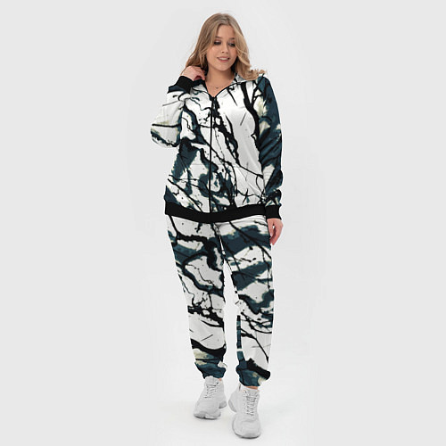 Женский костюм Абстрактная текстура мрамор белый с тёмно-синим / 3D-Черный – фото 4