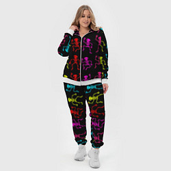 Женский 3D-костюм Разноцветные танцующие скелетики паттерн, цвет: 3D-белый — фото 2